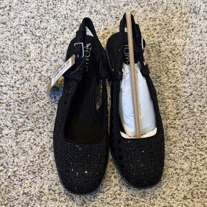Toms Black Crochet Slingback Ballet Flats with Sparkle